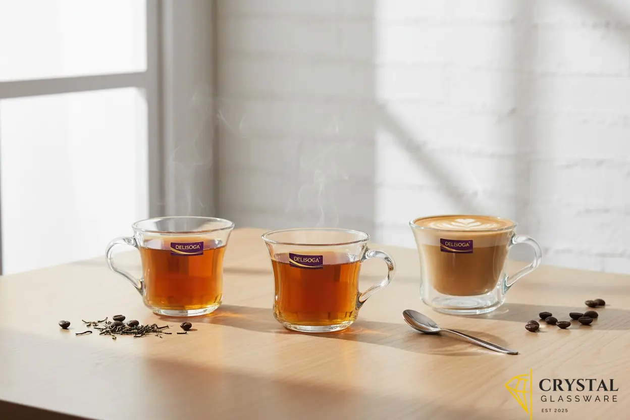 Delisoga Elegant Set of 6 Clear Glass Coffee & Tea Mugs 